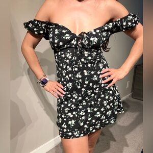 Floral Off-Shoulder Black Dress